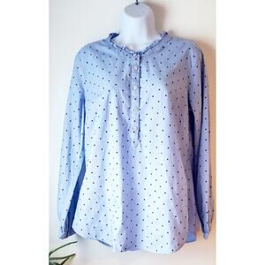 Talbots Womens Blue Polka Dot Long Sleeve Shirt Size Large Preppy Nautical Boho